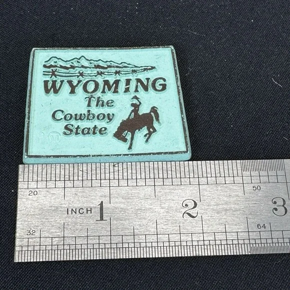 Vintage‎ Wyoming The Cowboy State Rubber Magnet State Map Collectible