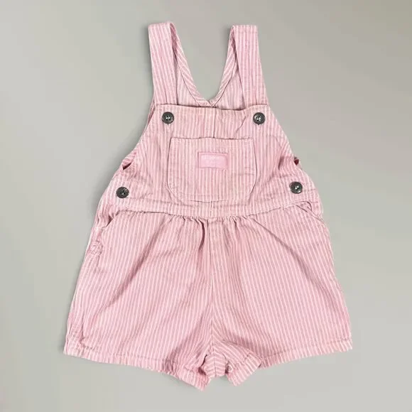 Vtg Oshkosh B'gosh Overalls Shorts Trusts Tide Tag Pink White Striped Size 18M