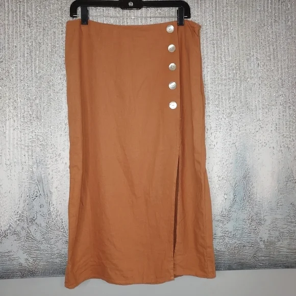 Marc New York Pecan Brown Linen Blend Skirt