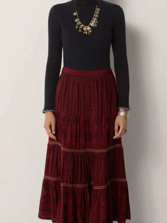 NWT Maison Hotel Josephine Skirt Château Bordeaux Tiered Maxi Skirt Size XL