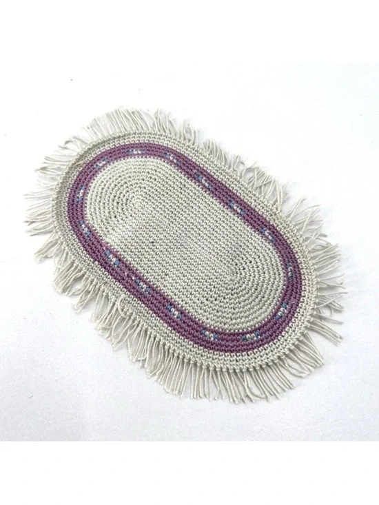 Vintage Dollhouse Miniature Cottage Country Woven Fringed Area Rug 6