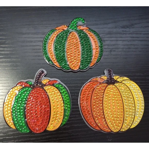 Set Of 3 Diamond‎ Painted  Fall Halloween Pumpkin Magnets