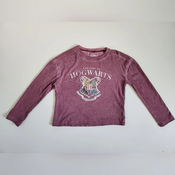 Harry Potter Hogwarts Magenta Long‎ Sleeve Graphic Tee Little Girls Size 6/6x