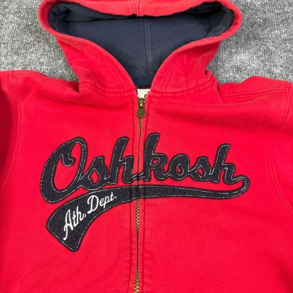 Vintage OshKosh Bgosh Red Full Zip Hoodie Sweatshirt Red Navy Blue Boys 8