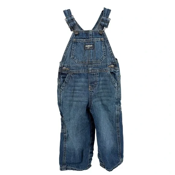 Vintage OshKosh Bgosh Toddler Denim Vestbak Overalls Medium Wash Blue 18M Cotton