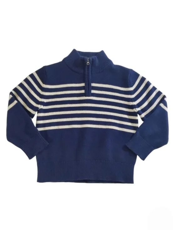 K1339 * OshKosh B'gosh Boys Mock Neck Pullover Sweater Blue White Stripe Size 4T