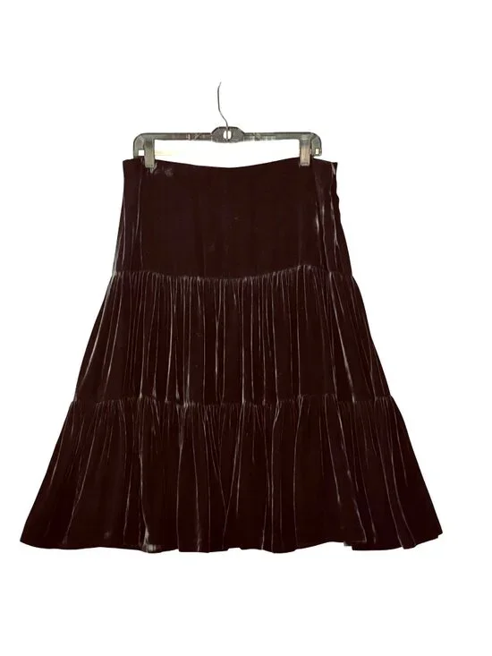 Boho Western Black Velvet Tiered Midi Skirt Size 6 by Michael Kors Side Zip