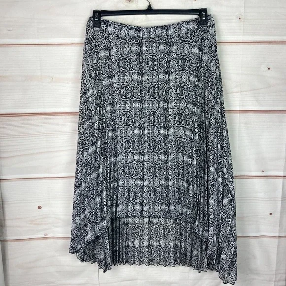 WD.NY Skirt Womens 2X Crinkle‎ A-Line Midi Pull On Elastic Waist Black Geometric