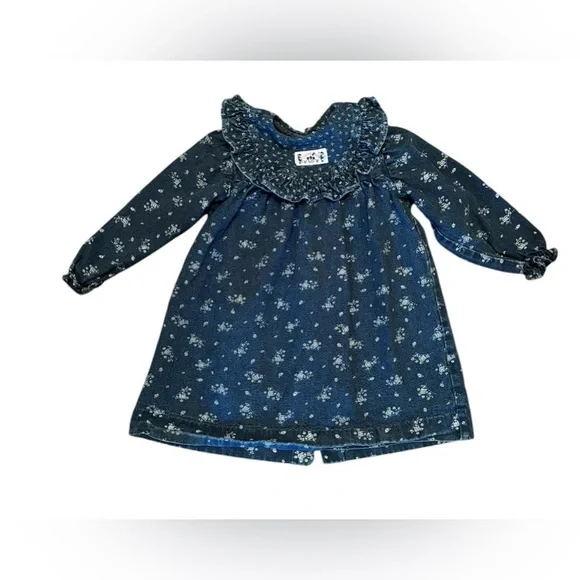 VTG 90’s. OshKosh B’Gosh Denim Dress Sz 3T Ruffle Collar Red Button Back Logo