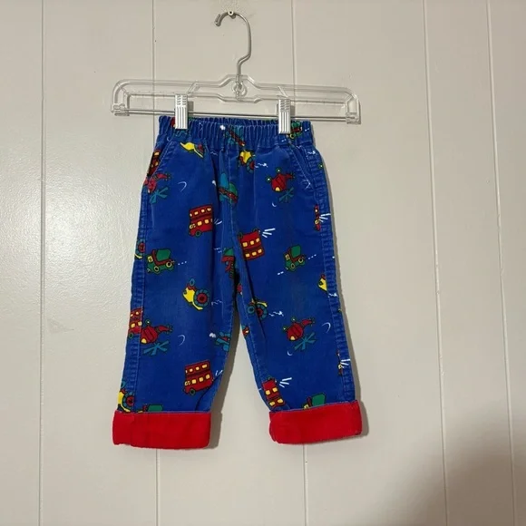 Vintage OshKosh B’gosh USA Transportation Print Corduroy Pants Toddler 24M Blue