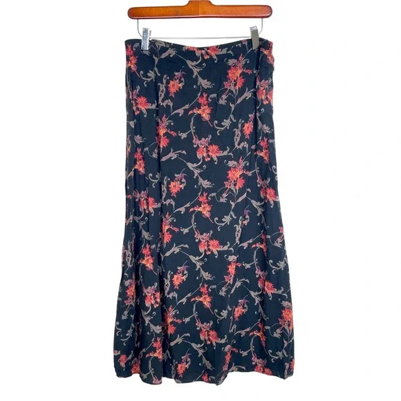 Y2K 90s Vtg Skirt Sz S Cottage Fairy Grunge Whimsigoth Midi‎ Dark Floral Boho