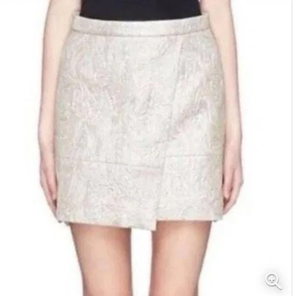 J. Crew NEW Origami Metallic Champagne Matelasse Pattern Faux Wrap Skirt Size 6