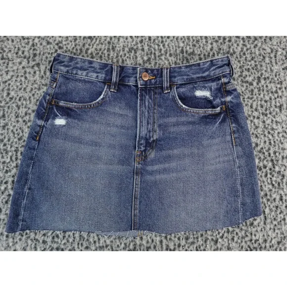H&M &Denim Womens Size‎ 6 Blue Distressed Raw Hem Cotton Mini Skirt 0688105 9
