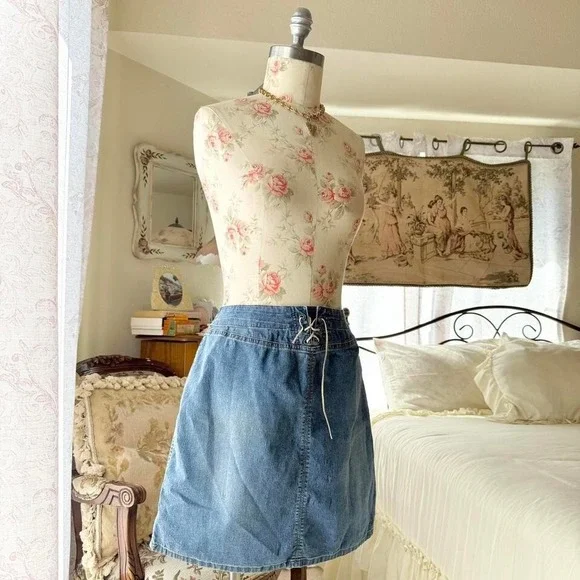 no boundaries jean‎ boho mini lace up skirt 11
