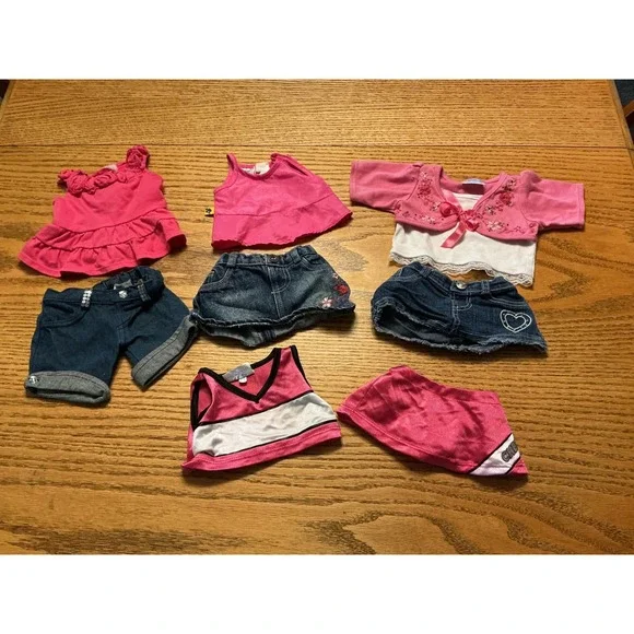 Build-A-Bear Workshop Clothing Lot 8pc Denim Skirts Pink Tops Cheerleader Outfit