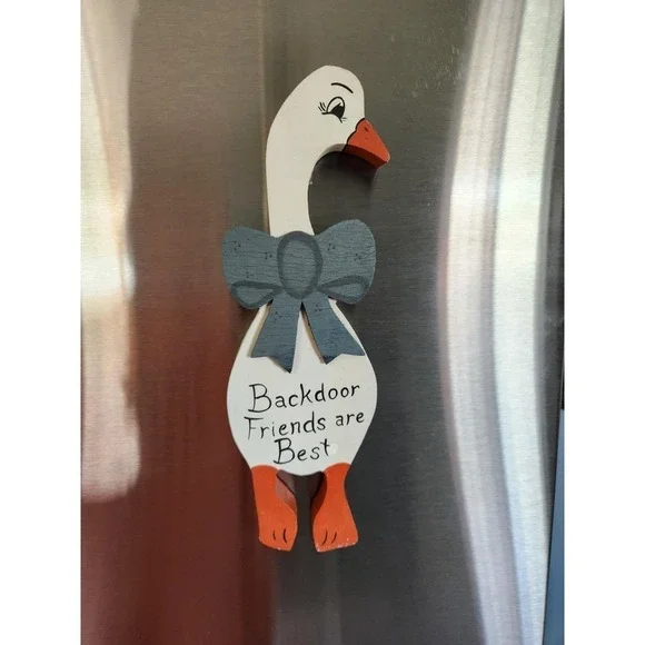Vtg XL Country Goose Wood‎ Refrigerator Magnet Cottage Core Back Door Farmhouse