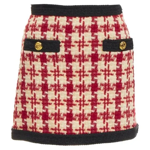 Gucci Checkered Tweed Button Mini Skirt
