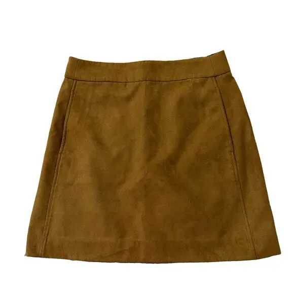 J. Crew Faux Suede Mini Skirt Womens 6 Walnut Brown Pockets A-Line BC892 NWT
