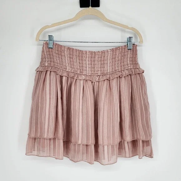 A&F NWT Metallic Striped Ruffle Mini Skirt Large Fairy Feminine Coquette Casual