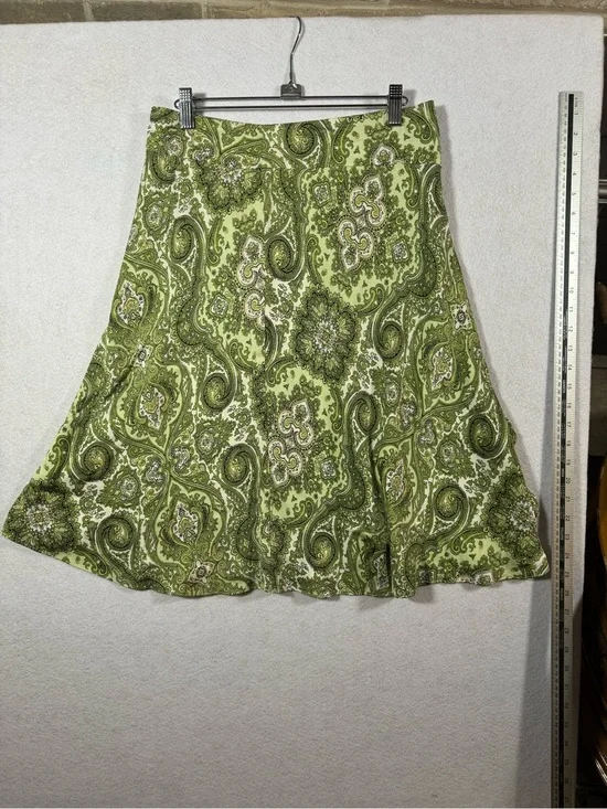 Ann Taylor Green Paisley A-Line Skirt silk boho