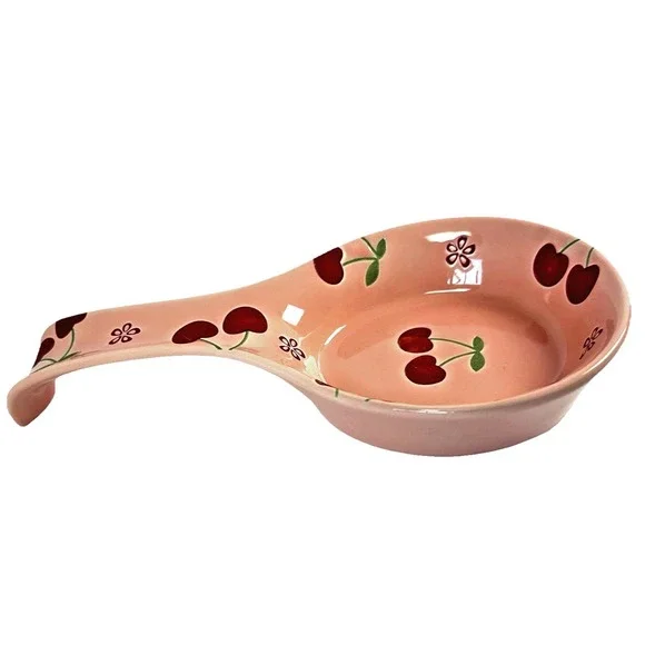 Pink Cherry Spoon Rest Ceramic Signature Housewares Kitchen Rest