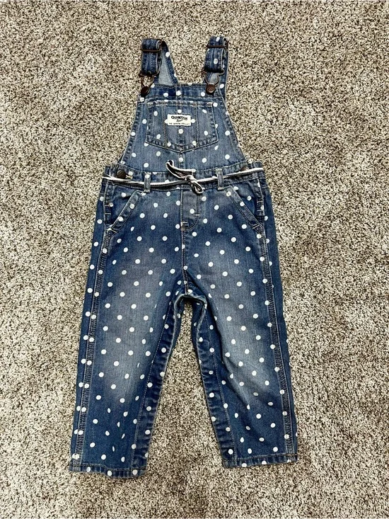 OshKosh B'gosh Girls' Navy Polka Dot Denim Overalls