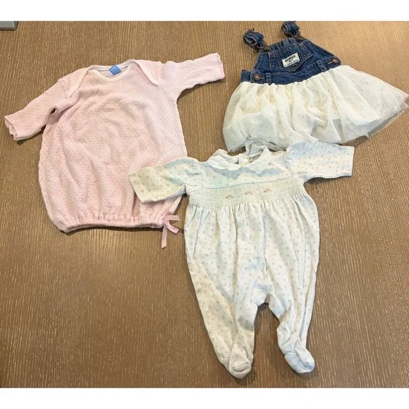 Baby Girl 3M Clothing Lot OshKosh Ralph Lauren Smocked Sleeper Gown Dress