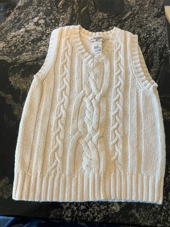 OshKosh B'gosh Cream Cable Knit V-Neck Sweater Vest