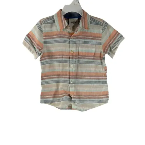 OshKosh Boys Striped Short Sleeve Button Down Shirt, Sz 3T, NWT