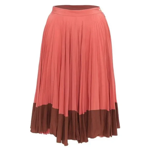 Fendi Silk Colorblock Pleated Skirt