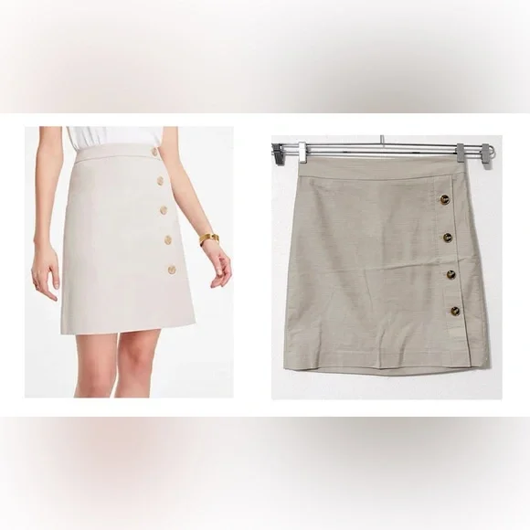 NEW Ann Taylor Cream Asymmetrical A-Line Mini Skirt Tortoise Buttons Textured