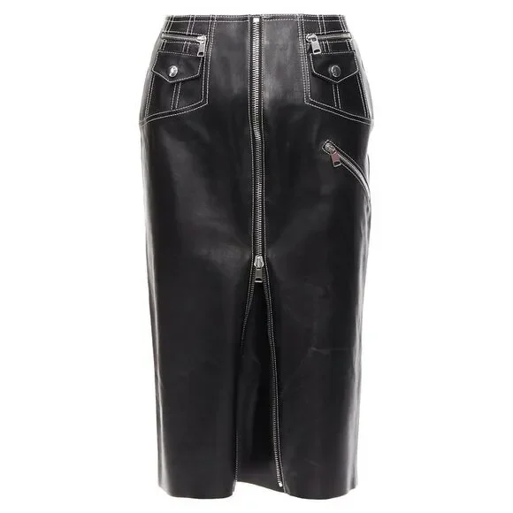 Alexander Mcqueen Leather Biker Pencil Skirt