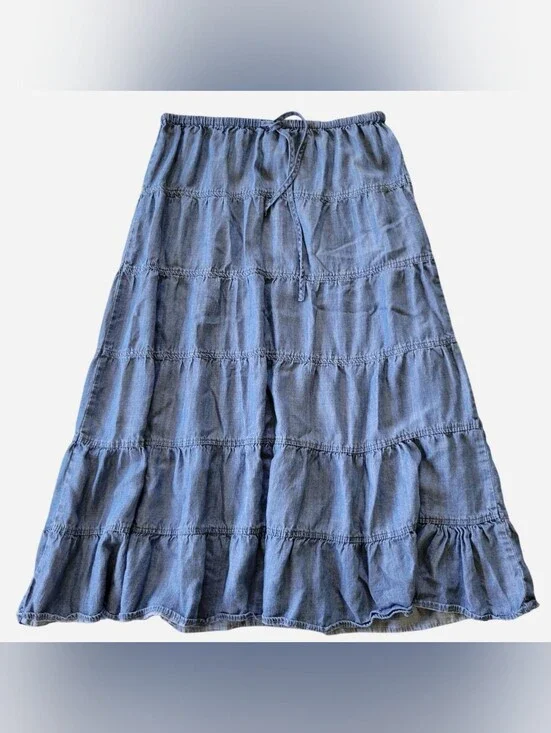 Velvet Heart | Blue  Tiered Maxi Skirt with Drawstring Waist