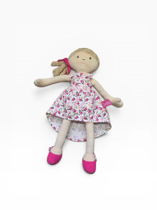 Bonikka Rosemary Plush Rag Doll Cupcake Pink Floral Dress - Soft Plush Kids Toy