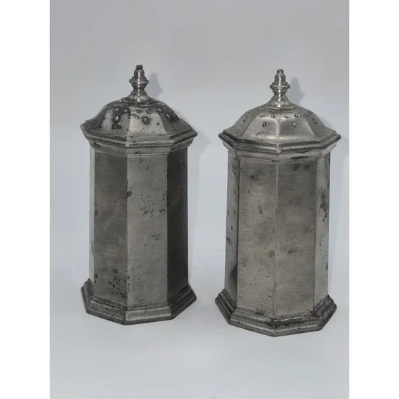 Vintage Gorham Pewter Salt & Pepper Shakers Octagonal Mid Century‎ Modern PH57