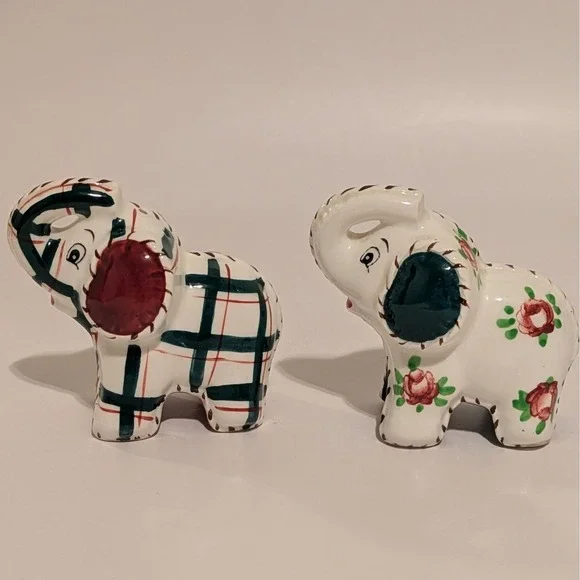Vintage‎ Quilted Elephant Salt And Pepper Shakers Floral Made In Japan