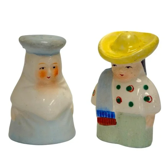 VTG Mexican Man‎ & Woman Salt & Pepper Shakers w/stoppers Made In Occupied Japan