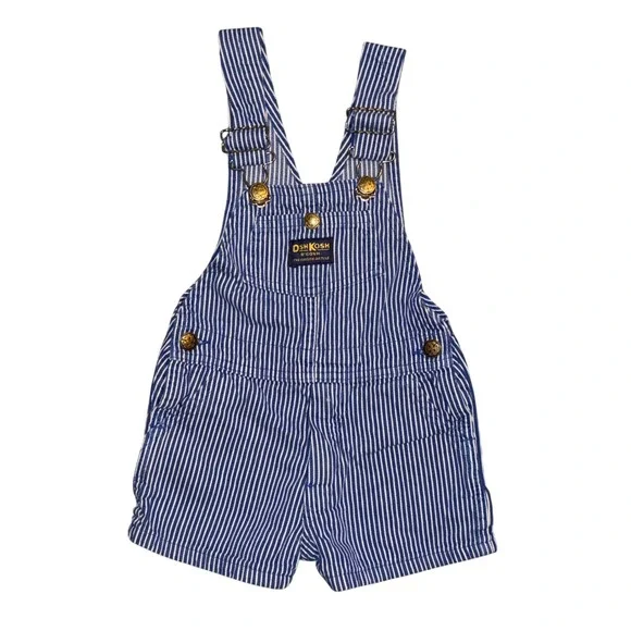 Vtg OshKosh Bgosh Kids 4T Hickory Stripe Denim Shortalls Made in USA Blue White