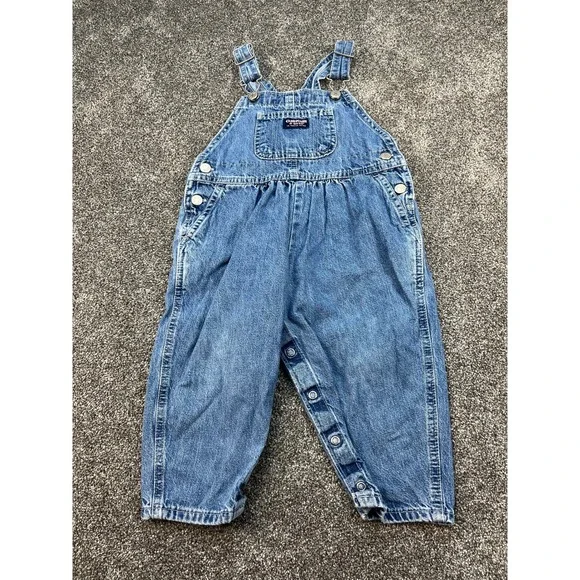 OshKosh Bgosh Vintage Style Denim Overalls Medium Wash Snap Inseam Kids 2T