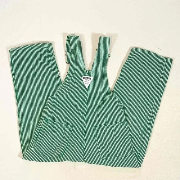 Vintage 80s 90s Osh Kosh Bgosh Green Railroad Striped Bib Overalls Kids Size 4