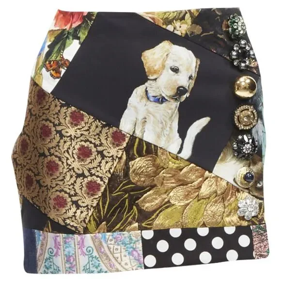 Dolce Gabbana Dog Patchwork Mini Skirt