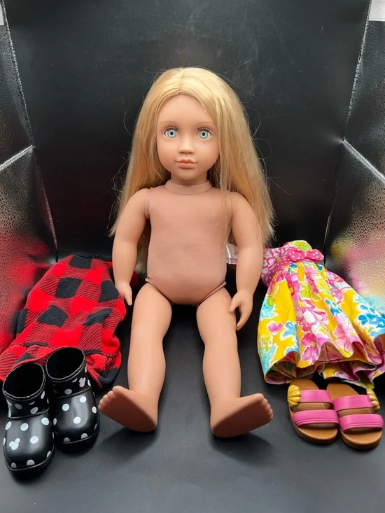 Our Generation 18” Doll Blonde Hair Blue Eyes Toy Extra Clothes Shoes