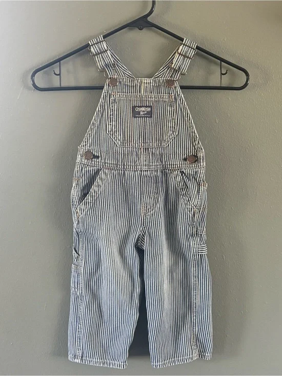 Vintage OshKosh B'gosh Kids Blue Striped Overalls size 18 mos