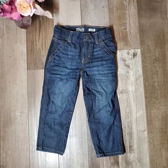 B'gosh Blue Jeans Workwear Straight Dark Wash Blue Size 3T 100% Cotton NWOT