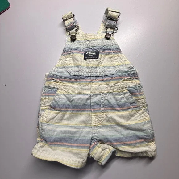 OshKosh B'gosh Baby Overalls Shortalls Striped 6M Pastel Cotton Romper