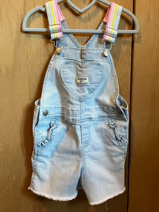 OshKosh B'gosh Light Blue Denim Shortalls with Rainbow-Strap Details