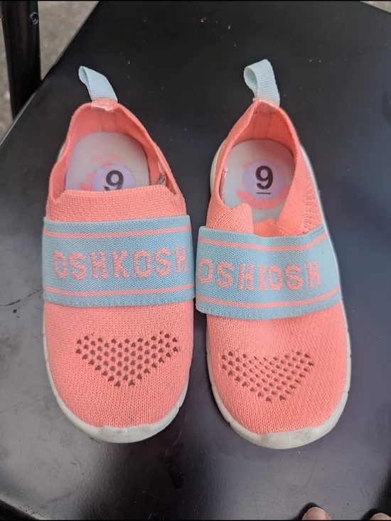 OshKosh B'gosh Coral Knit Slip-On Sneakers with Aqua Logo Strap