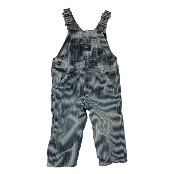OshKosh B'gosh Kids Blue Hickory Stripe Vestbak Denim Bib Overalls 12 Months VTG
