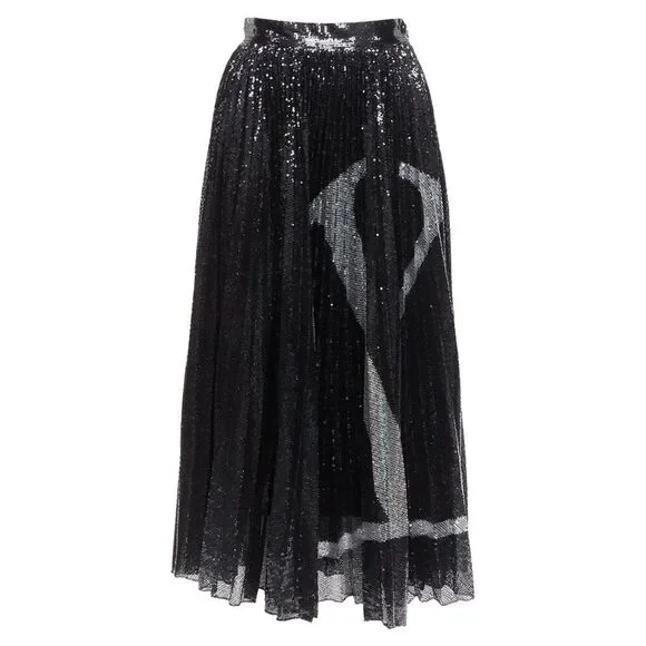 Valentino Vlogo Sequin Pleated Plisse Skirt