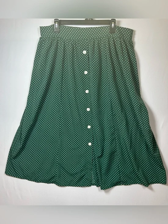 Vintage Collections Internationale Green Polka Dot Midi Skirt Button Front 18